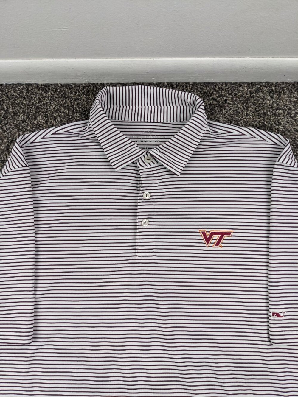 Virginia Tech Hokies Polo Shirt Vineyard Vines Performance Striped Mens XL